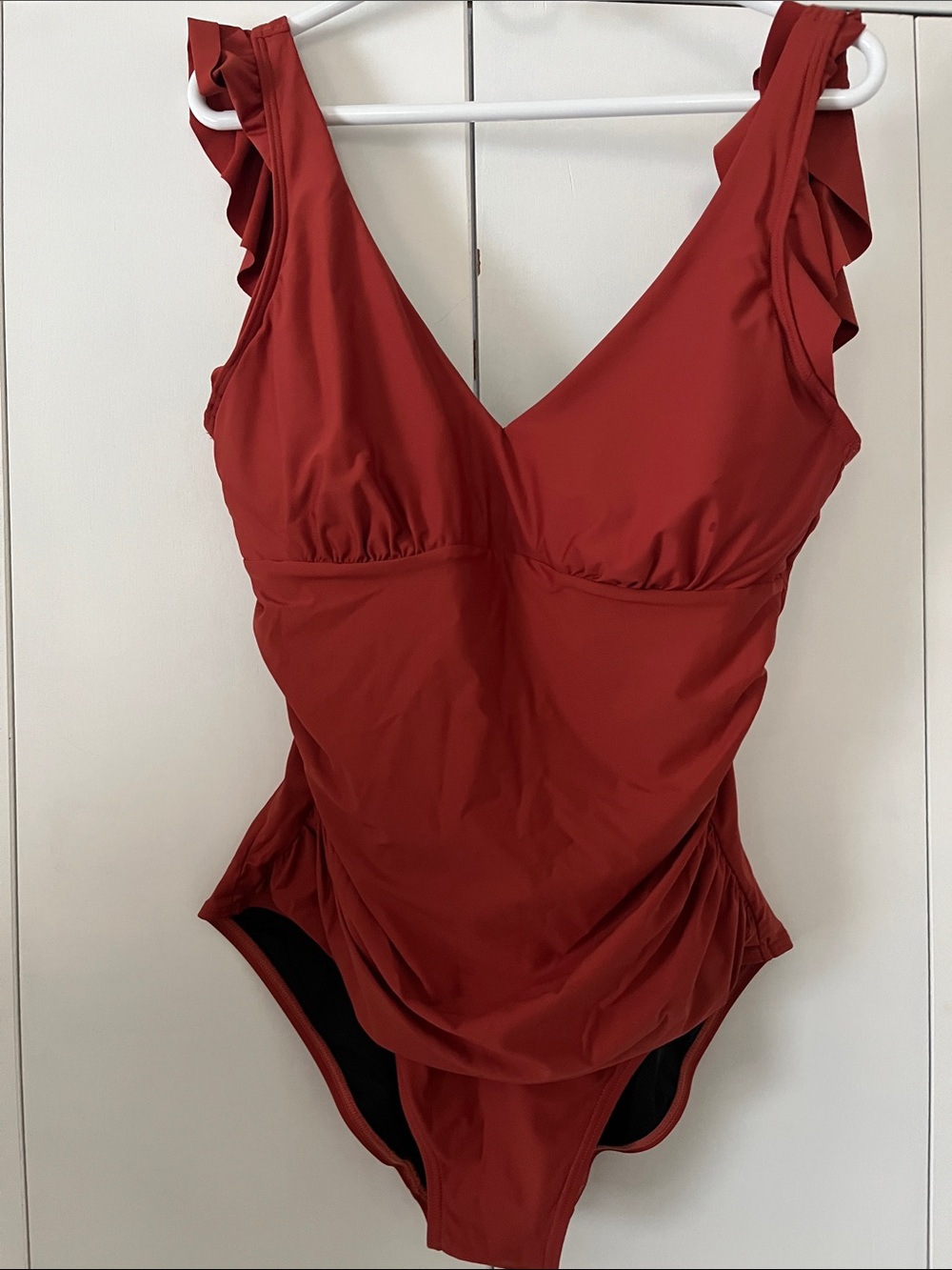 DKNYC Rust Red One-Piece Ruffled Strap Swimsuit